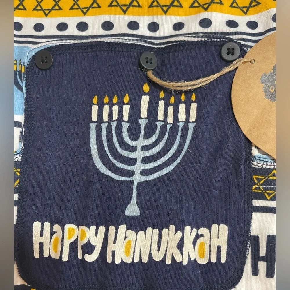 NWT Lazy One Snuggly Flapjack Long John’s With A Trap Door. “Happy Hanukkah” 2T